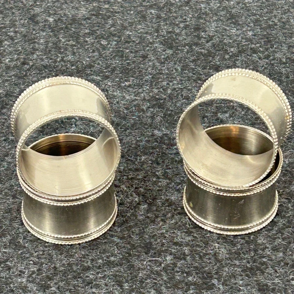 Silver Tone Beaded Rim Napkin Rings Set of 4 Vintage Style Table Decor